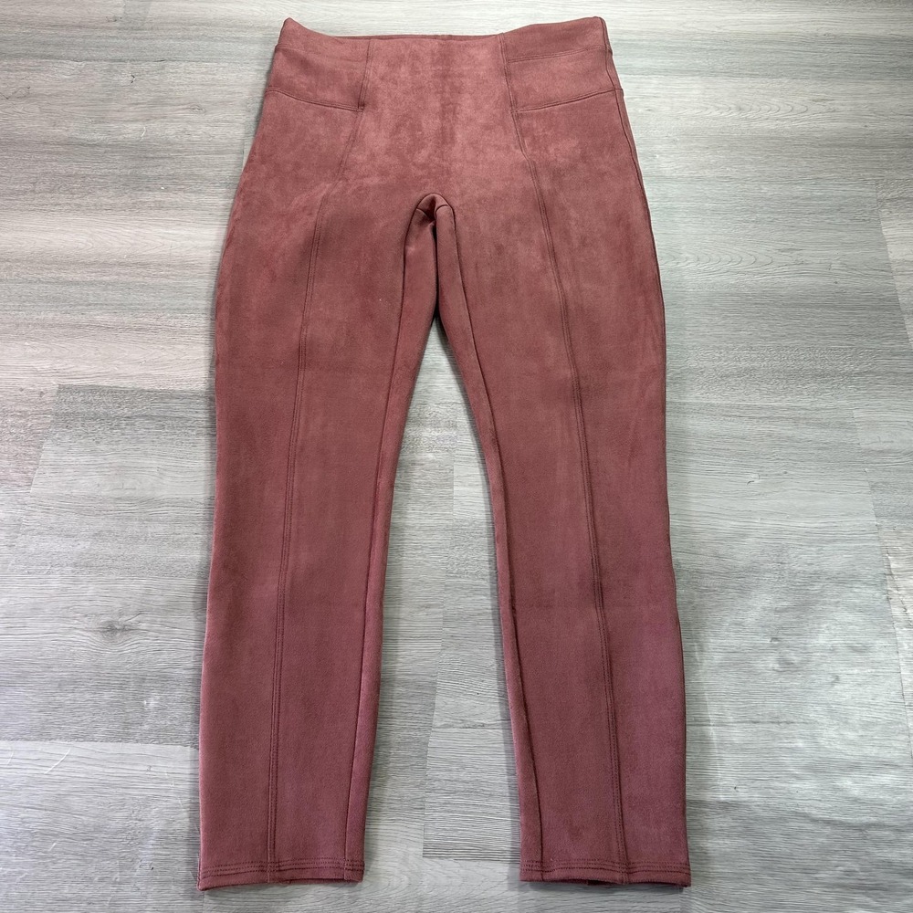 Spanx Leggings Womens Petite Large Pink Faux‎ Suede Ankle High Rise Pull On
